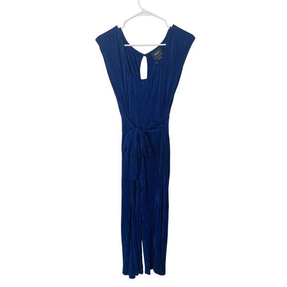 EUC Anthropologie Maeve Sonata Blue Crinkle Shimmer Pantsuit Jumpsuit 4 - Picture 8 of 14